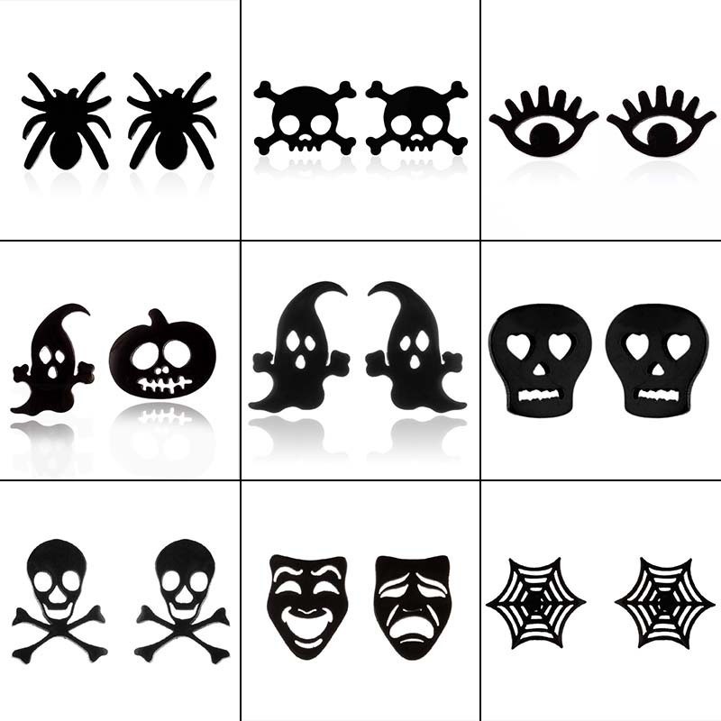 European and American Cross-Border Ear Jewelry Simple Style Fashion Halloween Pumpkin Ghost Skull Spider Web Earrings Wholesale