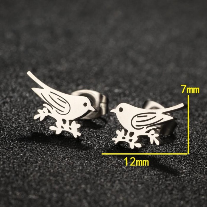 Hip-Hop Jewelry Stainless Steel Bear Deer Snake Bird Bee Cute Animal Series Earrings Ear Accessories