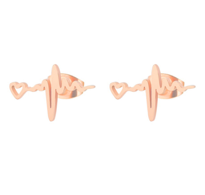 Japanese and Korean Style Heart Electrocardiogram Earrings Ins Fashion Simple Cute Personality Heart Lightning Ear Bone Stud Wholesale