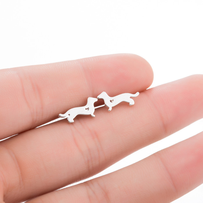 Hollow Heart Women's Simple Cute Animal Jewelry Dachshund Earrings Cross-Border E-commerce Wholesale