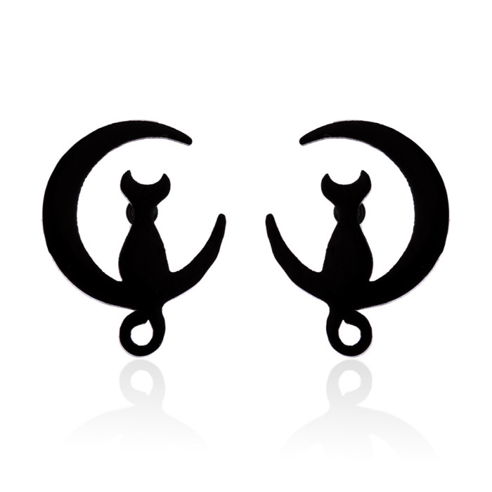 Korean Version Cute Cat and Mouse Earrings Fashion Stainless Steel Small Pet Adorable Cat Earrings Small Animal Ear A...