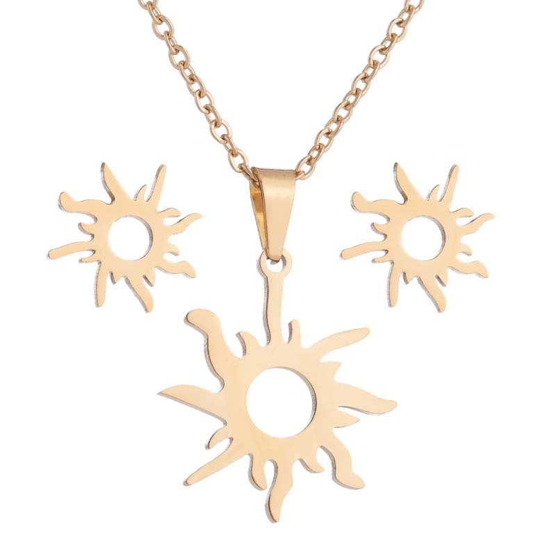 European and American Cross-Border Solar System Three-Piece Set for Women Simple Fresh Hollow Sun Collarbone Chain Earrings In Stock Wholesale