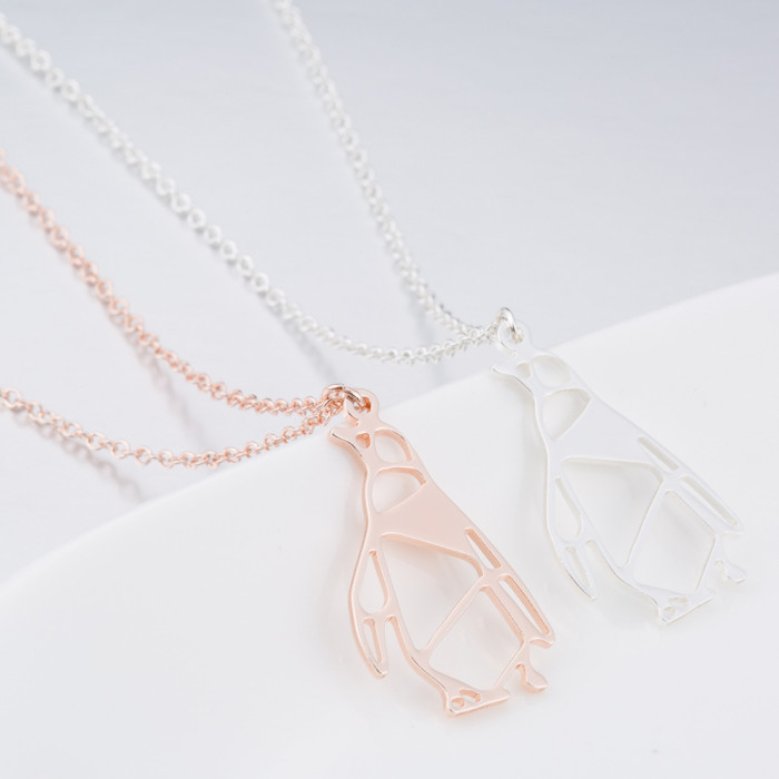 Fashion Stainless Steel Small Animal Necklace Ins Cold Style Winter Origami Penguin Pendant Women's Collarbone Chain