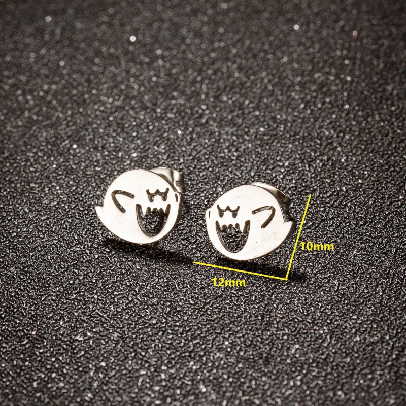 Foreign Trade New Stainless Steel Halloween Ghost Happy Funny Earrings Cartoon Wings Little Monster Earrings Wholesale