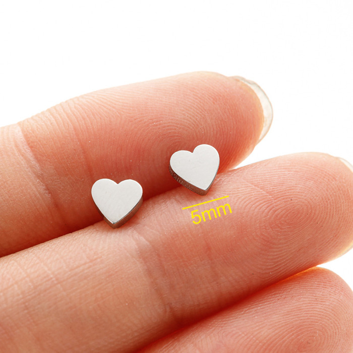 Minimalist INS Style Heart Stud Earrings for Women Stainless Steel Small Geometric Peach Heart Shape Stackable Ear Bone Studs