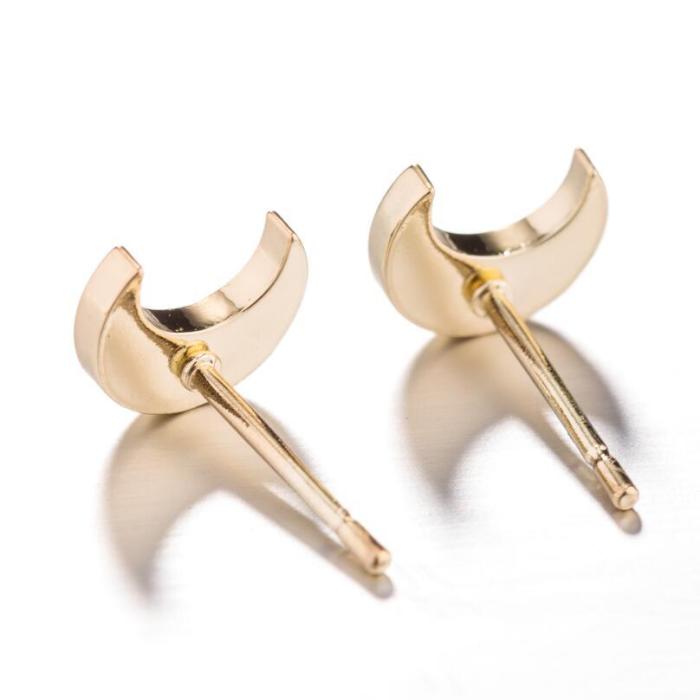 18K Gold Electroplated Stainless Steel Geometric Simple Earrings INS Women's Mini Small Star Moon Triangle Earrings