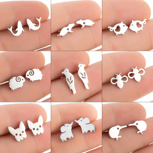 European and American New Cross-Border Small Earrings for Women Simple Animal Earrings Bee Dolphin Earrings Electroplated Korean Style Earrings Wholesale