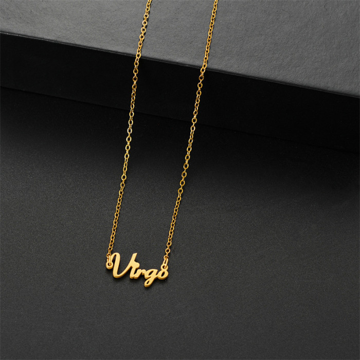 Stainless Steel Twelve Constellations English Jewelry Accessories New Simple Personality Layered Necklace Wholesale f...
