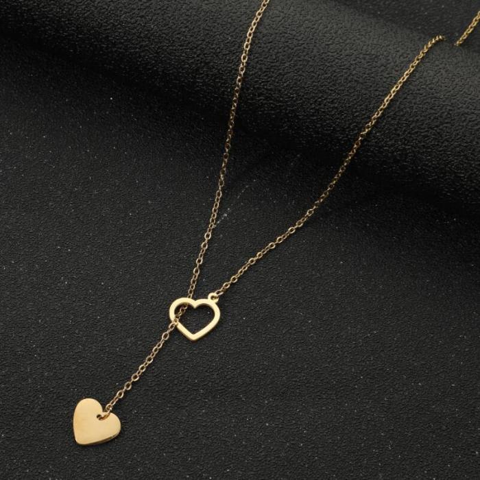 18K Gold Vintage Korean Fashion Simple Geometric Heart Star Necklace Eight Characters Wine Bottle Neck Chain Jewelry...