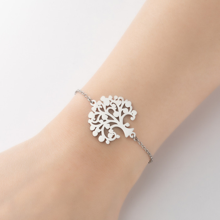 2025 New Geometric Simple Heart-Shaped Star Pendant Bracelet Stainless Steel Tree of Life Coconut Tree Bangle