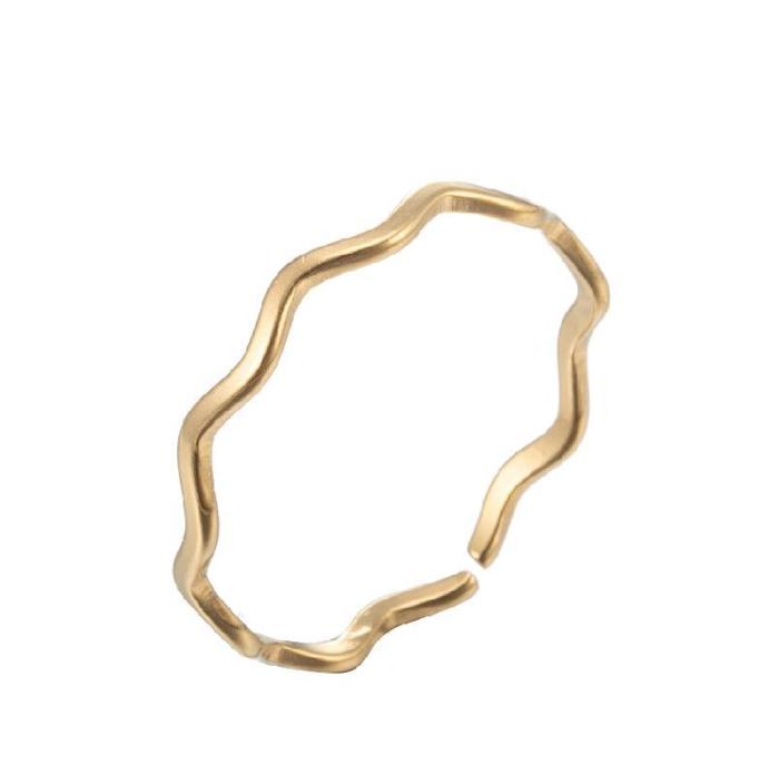 2025 Forest Style New Simple Plain Ring INS 18K Gold Plated Stainless Steel Open Pattern Wave Ring Jewelry
