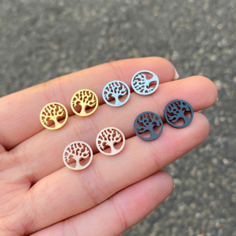Geometric Round Simple Wishing Tree New Earrings Fashion Life Tree Vintage Plant Ear Bone Studs Ins Wholesale