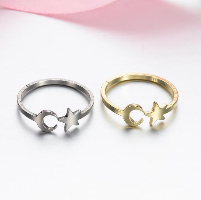 European and American Cross-Border New Stainless Steel Geometric Vintage Adjustable Open Ring Star Moon Hand Jewelry Wholesale In Stock