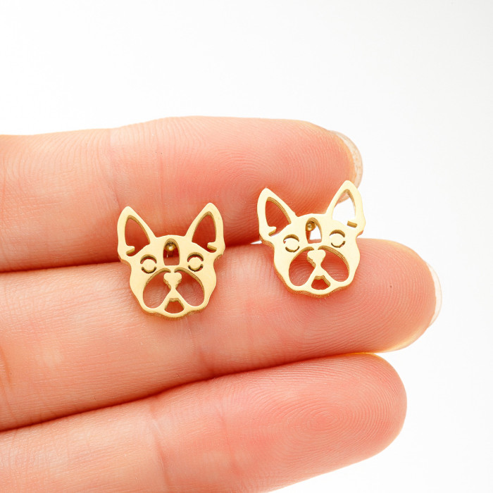 European and American Wish New Stainless Steel Simple Zodiac Dog Earrings Ins Small Animal Pug Bulldog Earrings