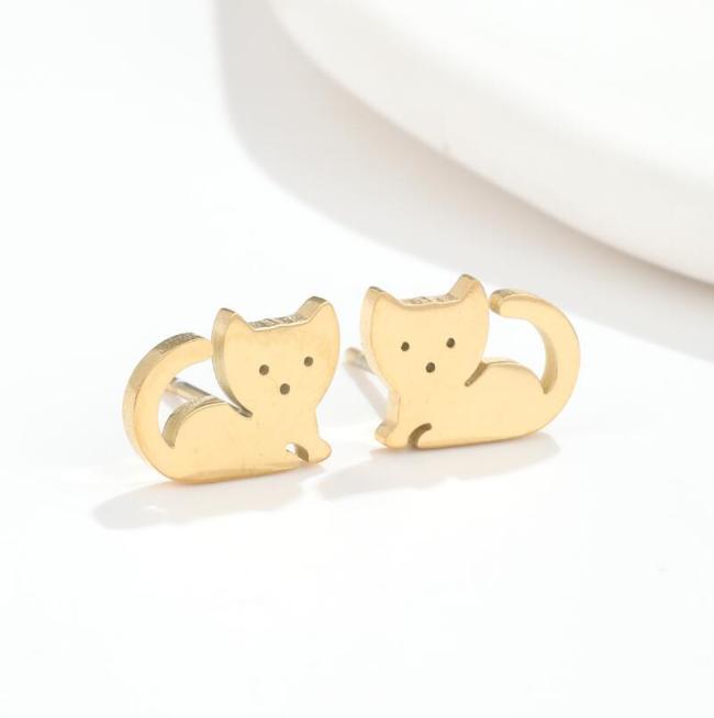 Cat Earrings for Women Simple Cute Small Animal Ear Jewelry Student Korean and Japanese Style Niche Design Stainless Steel Accessories Wholesale