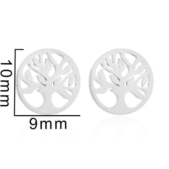 INS Earrings Korean Niche Design Simple Stainless Steel Plant Life Tree Ear Bone Stud Cross-Border Hollow Earrings