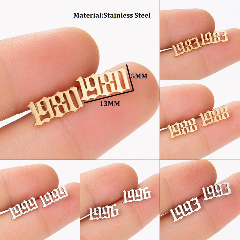 Cross-Border European and American Style Arabic Numerals Combination Year Earrings Ins Wholesale Zodiac Year Ear Jewelry 1980-2019