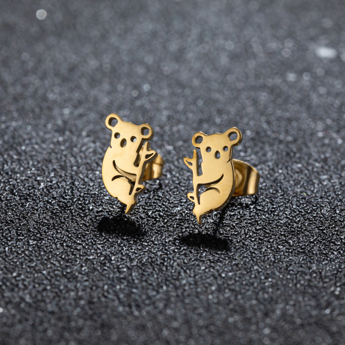 Foreign Trade Cross-Border Stainless Steel Cute Animal Earrings Ins Fashion Cat Rabbit Alpaca Pig Earrings Wholesale