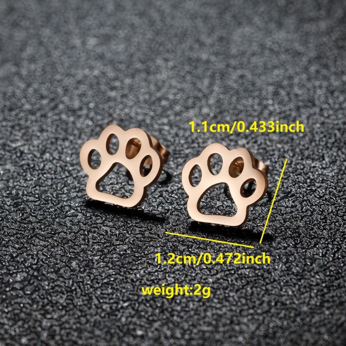 Stainless Steel Cut Fashion Personality Bear Paw Footprint Heart Hollow Ear Bone Stud Cute Earrings for Girls Export Accessories