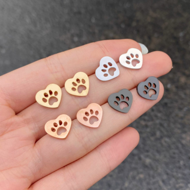 Footprint Earrings Ins Female Niche New Cute Animal Bear Paw Ear Jewelry fashion Geometric casual Love Heart-shaped