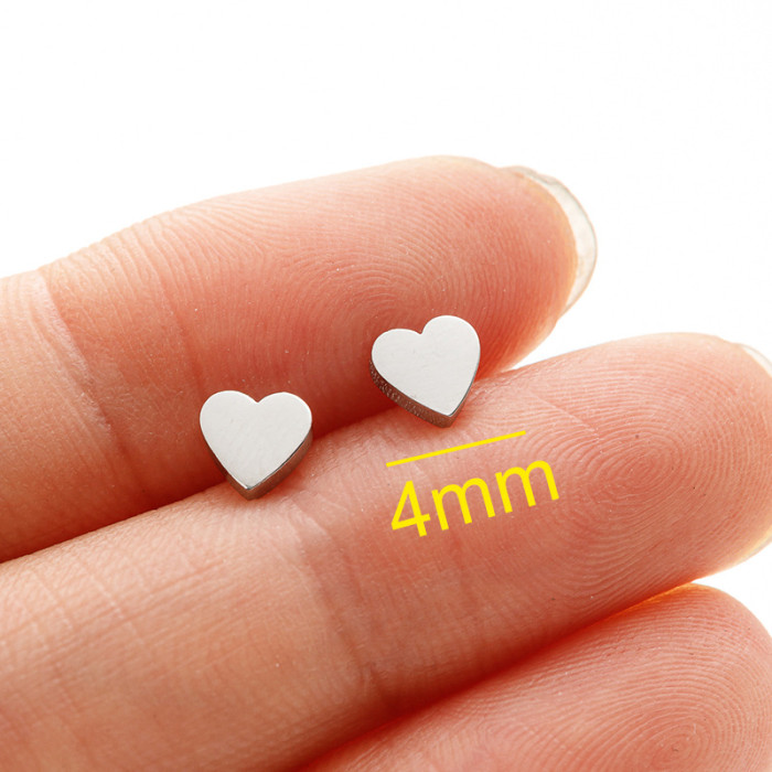 Minimalist INS Style Heart Stud Earrings for Women Stainless Steel Small Geometric Peach Heart Shape Stackable Ear Bone Studs
