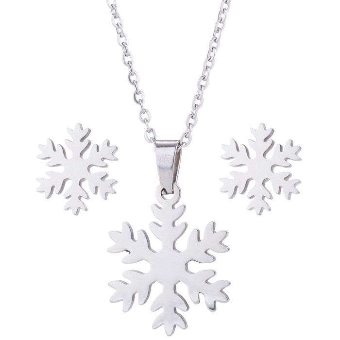 Fashion Snowflake Earrings Necklace Jewelry Set Cute Mickey Heart Three-Piece Set Wholesale for Men and Women