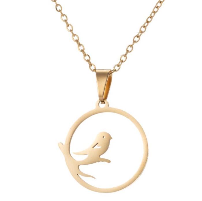 Spring Accessories African Japanese Korean Simple Stainless Steel Pendant New Bird Flower Stamen Leaf Geometric Necklace