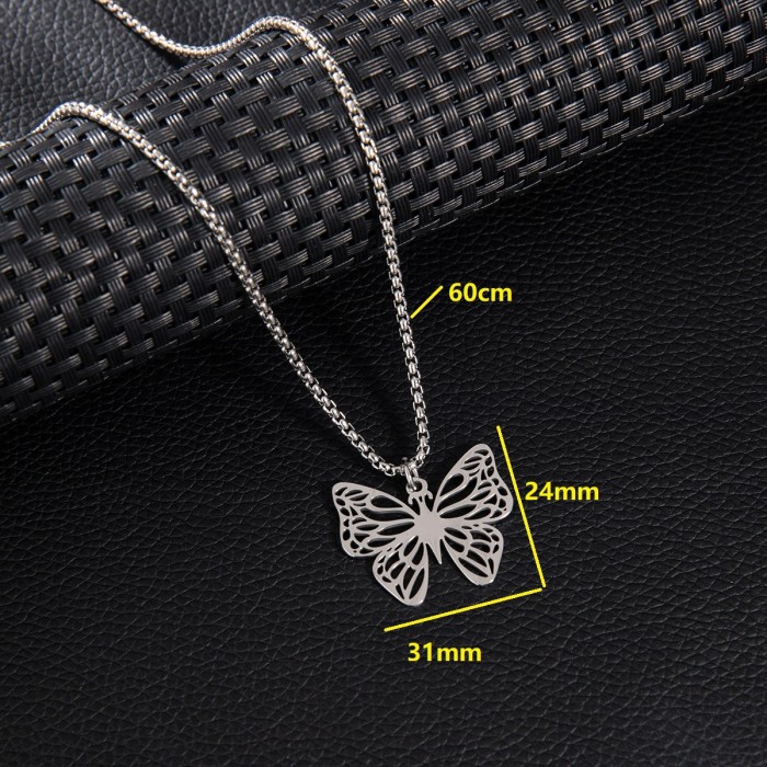 Foreign Trade Accessories Niche New Product Stainless Steel Hollow Volleyball Plant Flower Butterfly Pendant Necklace...