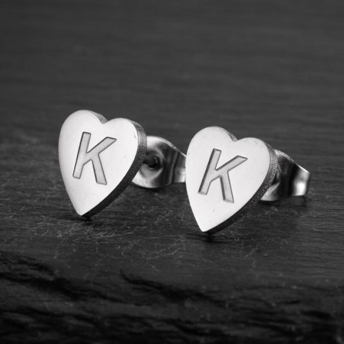 Vintage Earrings Fashion Stainless Steel New Geometric Simple Heart-shaped Stud Earrings 26 English Letters Stud Earrings Wholesale