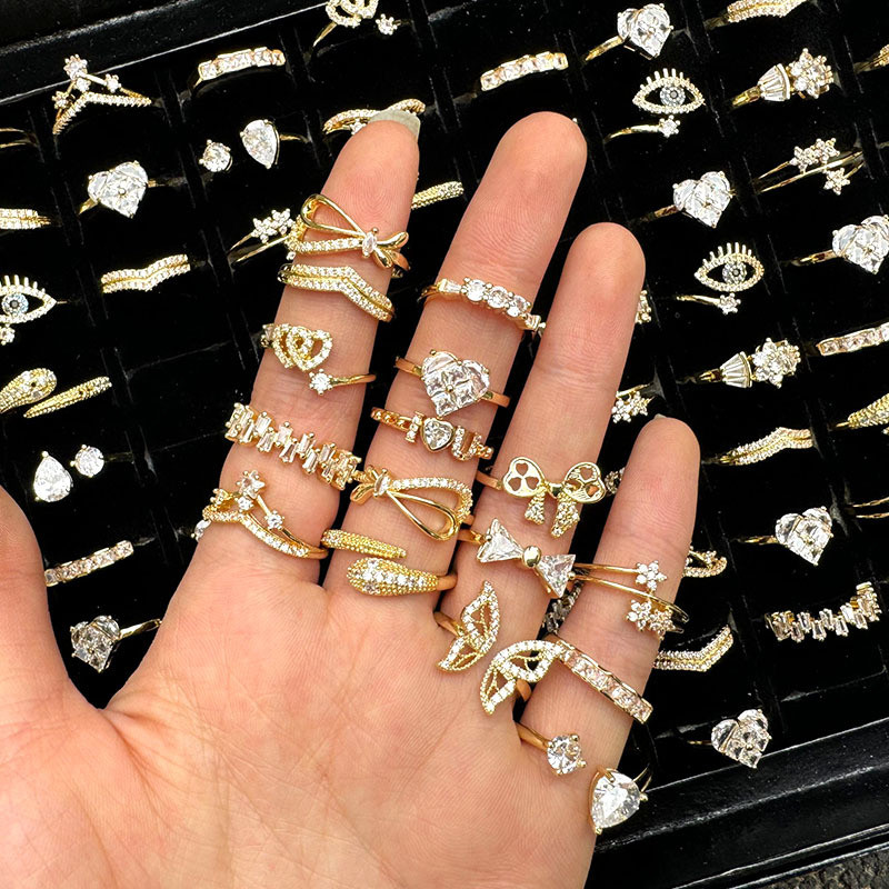 Cross-Border Geometric Ring for Women Open Zircon Ring Niche Design Korean Fashion Personality Index Finger Random Wholesale