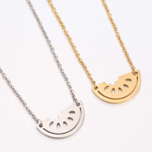 European and American Fashion Necklace Stainless Steel Cut Watermelon Pendant Women's New Fruit Collarbone Chain Manufacturer In Stock Wholesale