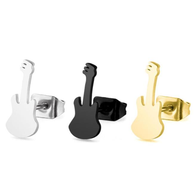 Black European and American Cross-Border New Stainless Steel Guitar Earrings for Women Fashion Simple Stainless Steel Ear Jewelry Wholesale
