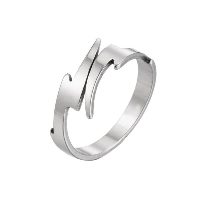 European and American Cross-Border Jewelry Smooth Open Ring INS Retro Fashion Geometric Simple Lightning Ring for Women Niche