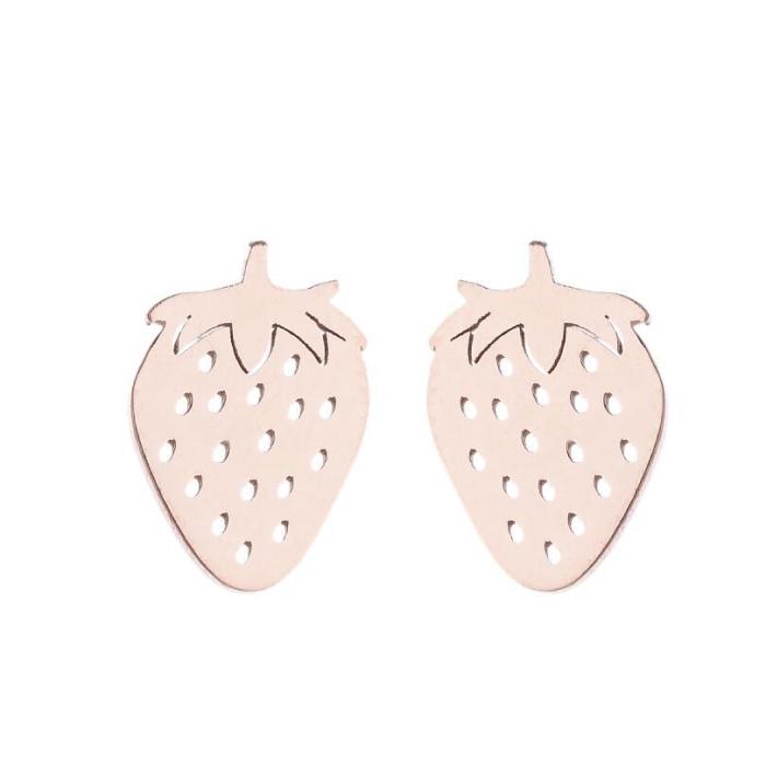 Korean and Japanese Style Stainless Steel Simple Personality Fruit Small Earrings Fashion Simple Strawberry Apple Asymmetric Ear Bone Studs