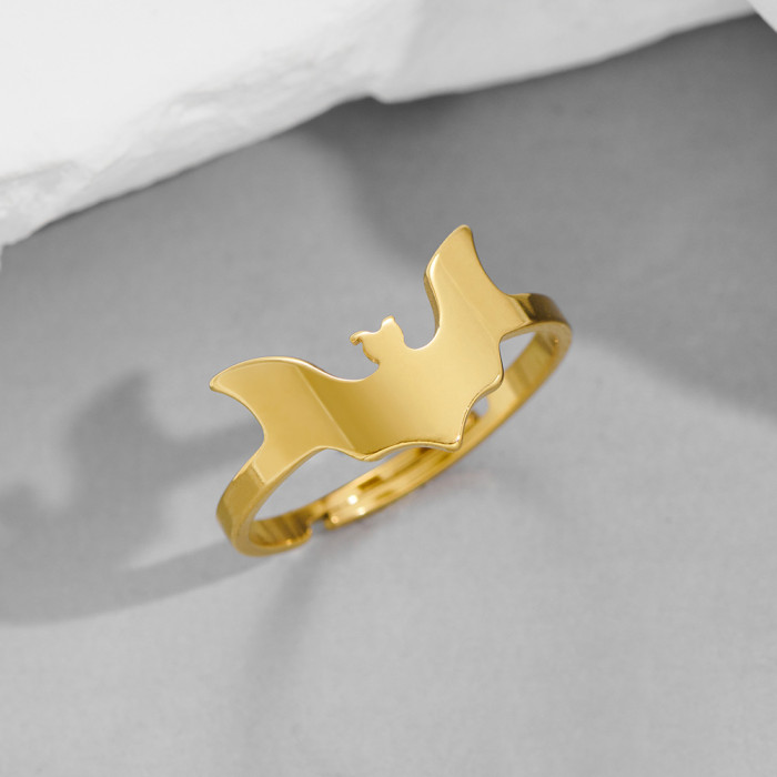 Stainless Steel Ring for Women, Niche Light Luxury Cute Small Animal Turtle Penguin Rabbit Bat Butterfly Open Ring