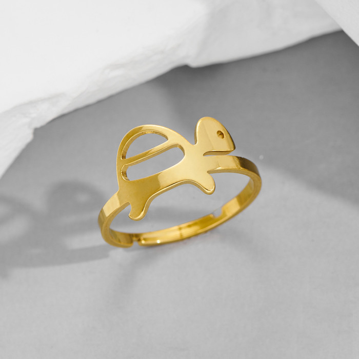 Stainless Steel Ring for Women, Niche Light Luxury Cute Small Animal Turtle Penguin Rabbit Bat Butterfly Open Ring