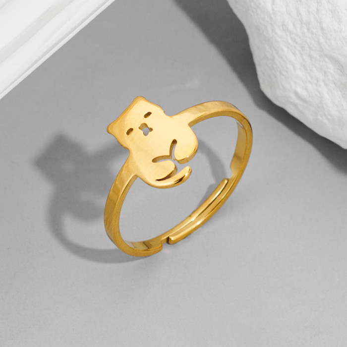 European and American 18K Gold Rings Fashion Couple Style Stainless Steel Spider Web Butterfly Bird Ring Open Cross-Border Accessories