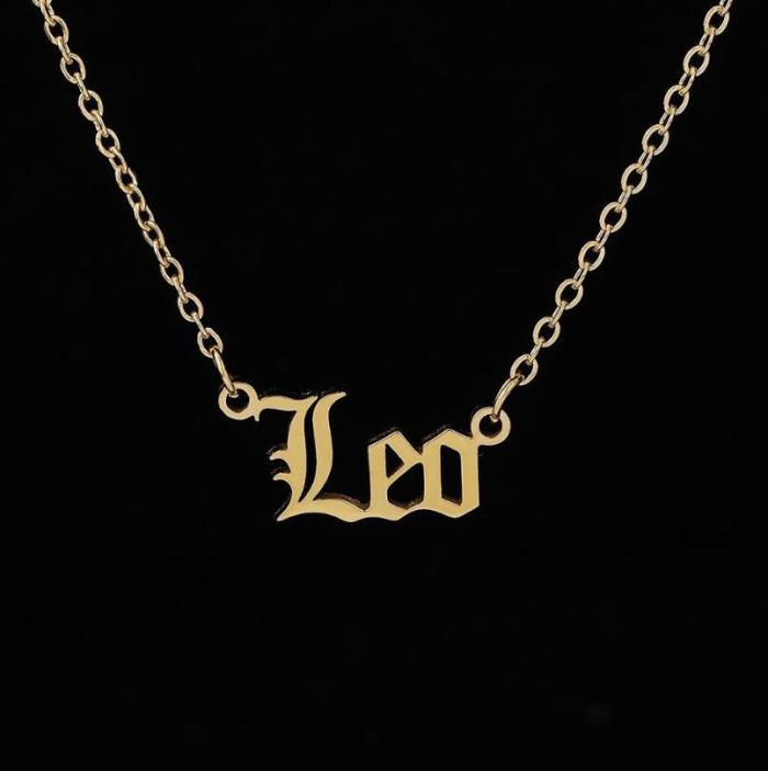 European and American Style New Simple Stainless Steel Twelve Constellations English Letter Sweater Necklace for Women Color Retention Collarbone Chain Versatile
