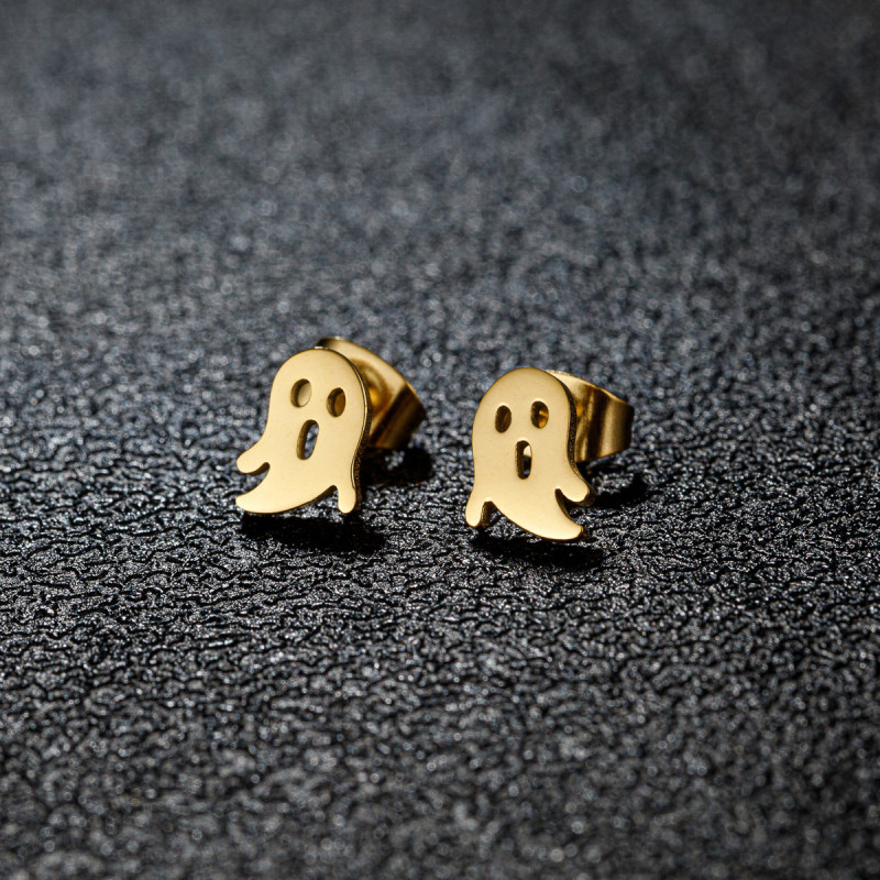 Cross-Border Halloween Personality Dark Style Ghost Earrings Fashion Stainless Steel Cut Cartoon Unisex Earrings Wholesale
