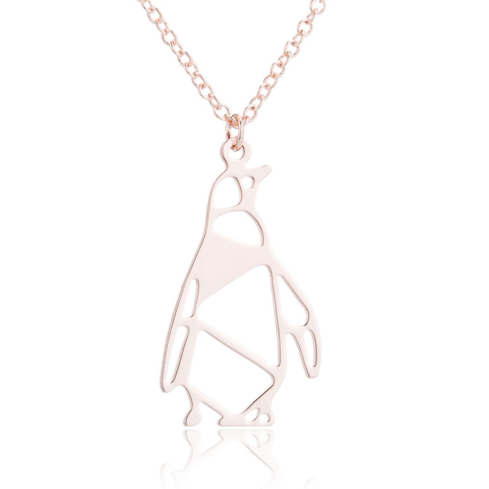 Fashion Stainless Steel Small Animal Necklace Ins Cold Style Winter Origami Penguin Pendant Women's Collarbone Chain