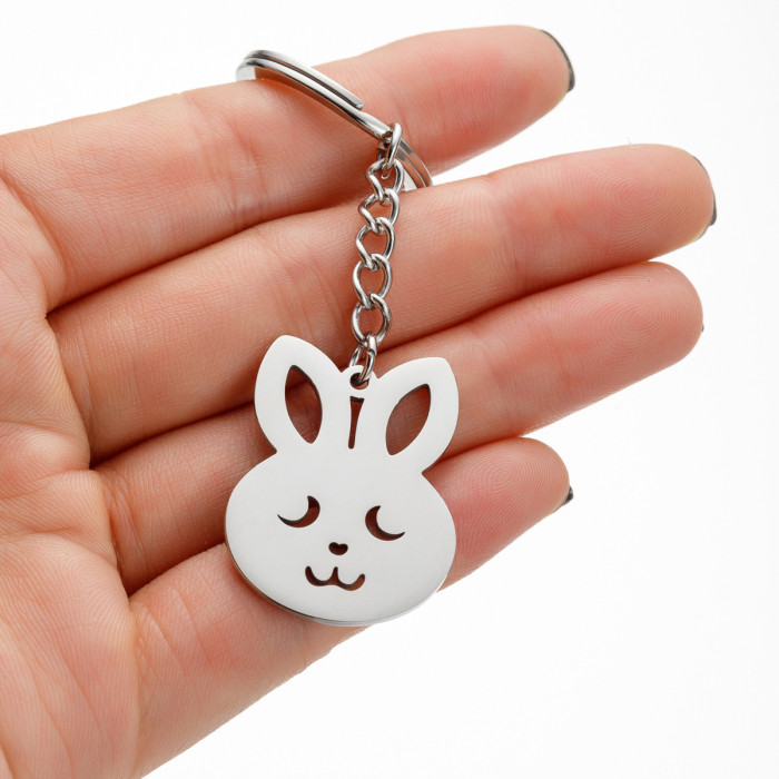 Cross-Border New Zodiac Rabbit Pendant Stainless Steel Keychain Cute Cartoon Keychain Student Backpack Pendant