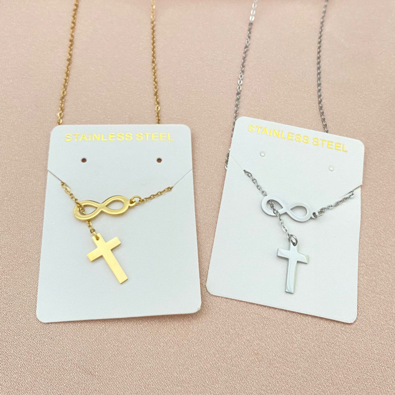 Cross-Border Amazon Source European and American Simple Geometric Cross Eight-Character Double Pendant Necklace for Women Wholesale Ins Style