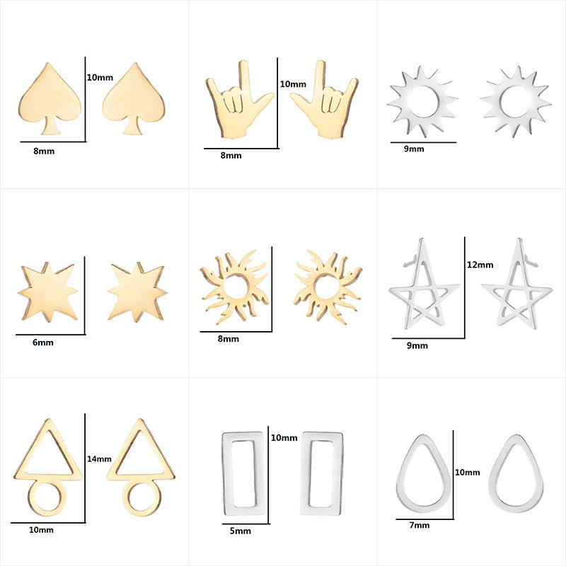 Amazon Fashion New Earrings Ins Heart Stud Earrings Triangle Round Square Geometric Simple Weekly Stud Earrings