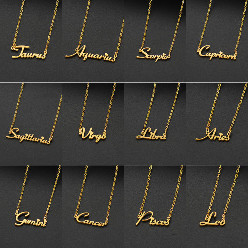 European and American Cross-Border Stainless Steel Twelve Constellations English Jewelry Accessories New Simple Personality Layered Necklace Wholesale for Women