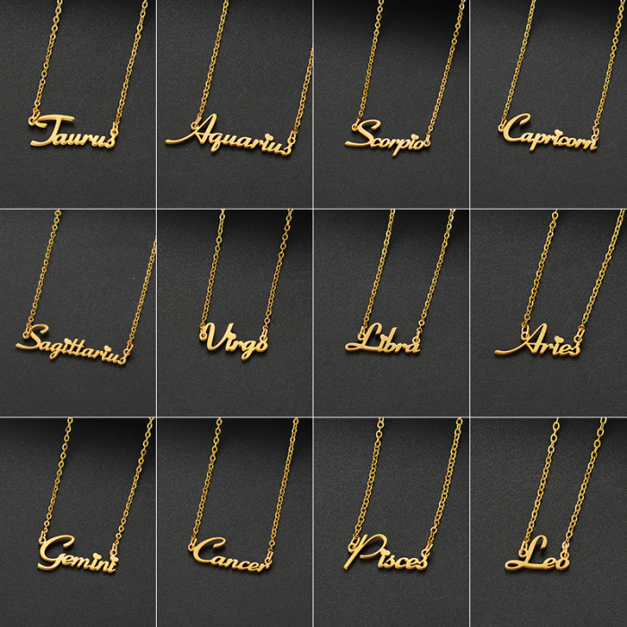Stainless Steel Twelve Constellations English Jewelry Accessories New Simple Personality Layered Necklace Wholesale f...