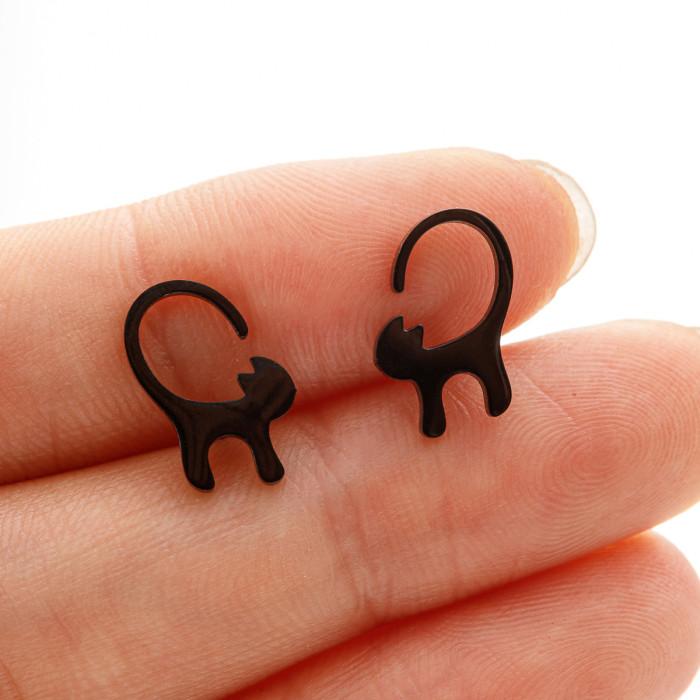 Simple Versatile Glossy Long Tail Cat Earrings Ins Style Cute Cartoon Stainless Steel Pet Animal Ear Jewelry for Women