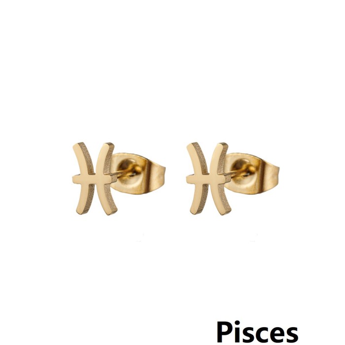 Minimalist European and American Cross-Border New Stainless Steel 12 Zodiac Sign Earrings Symbol Pattern Individually Packaged Earrings In Stock Wholesale