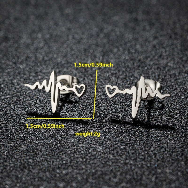Foreign Trade Cross-Border New Valentine's Day Heart-Shaped Heartbeat Lightning Pattern Earrings Stainless Steel Cut Earrings In Stock Wholesale