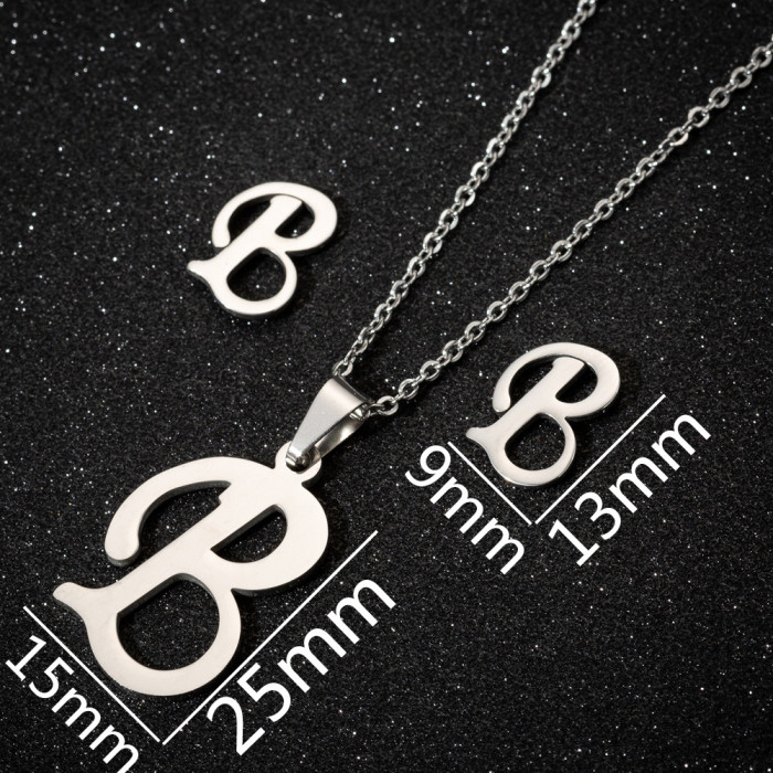Stainless Steel 26 Letter Pendant Necklace Set European and American New Style Earrings Women's Letter Necklace Niche Accessories Wholesale