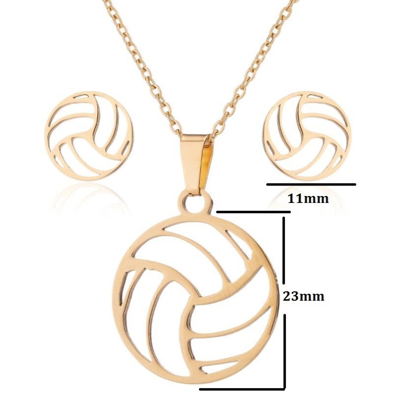 New Men's and Women's Sports Series Stainless Steel Volleyball Collarbone Chain Earrings Three-Piece Set Wholesale In Stock